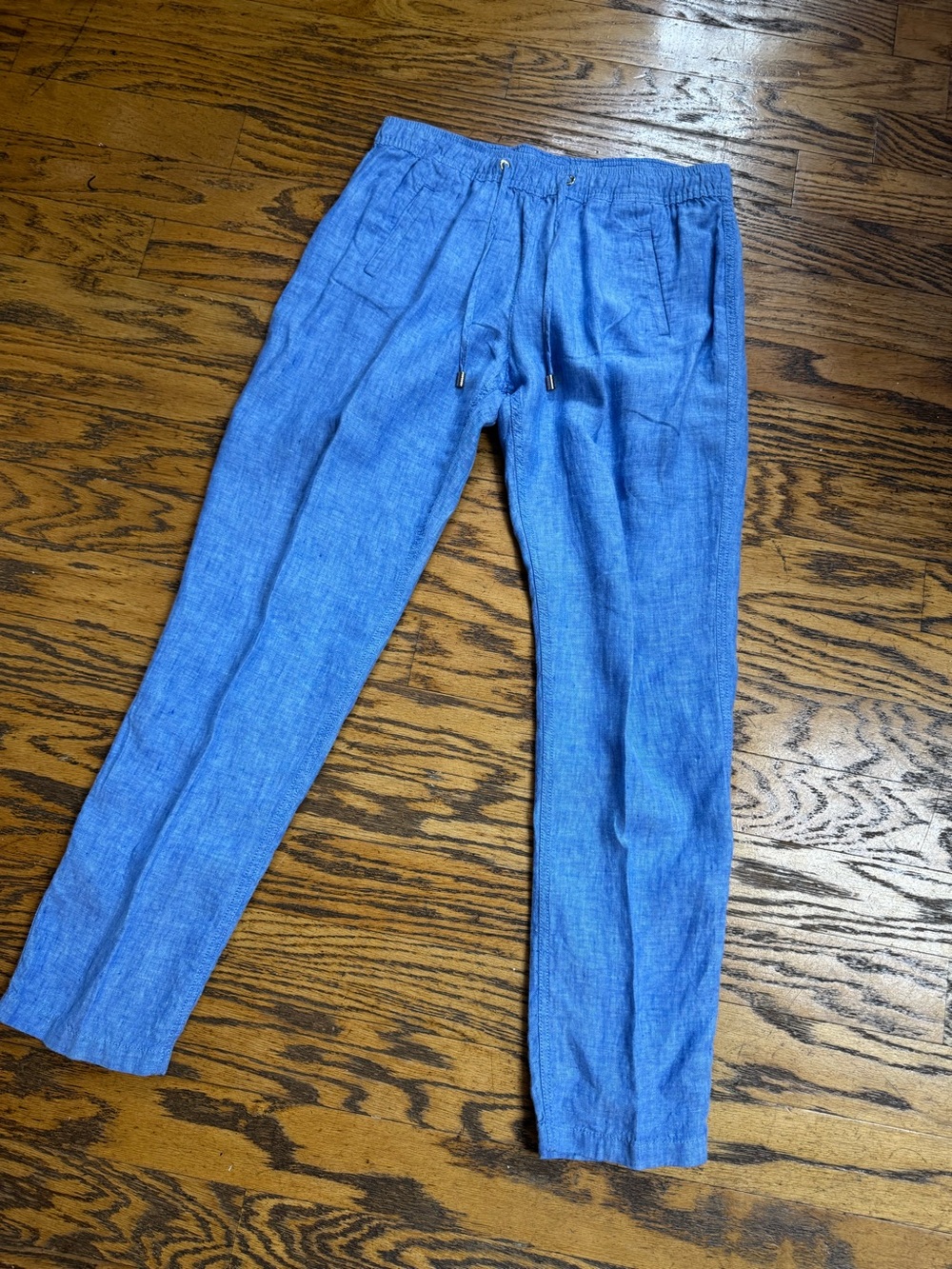 Lilly Pulitzer Blue Linen Flare Drawstring Pants M